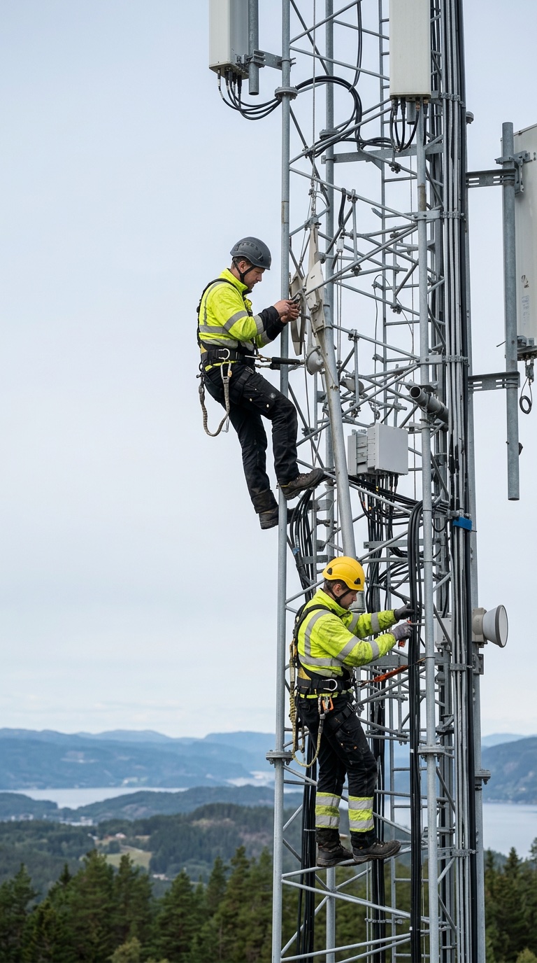 Illustration: technicians on a mast